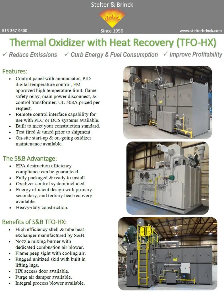 A brochure of the thermal oxidizer with heat recovery.