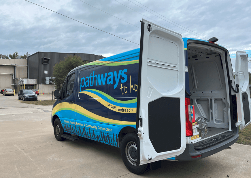 Pathways to Home Van stocked with canned goods