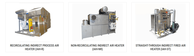 Examples of Stelter & Brinck's indirect-fired process air heaters in industrial configurations