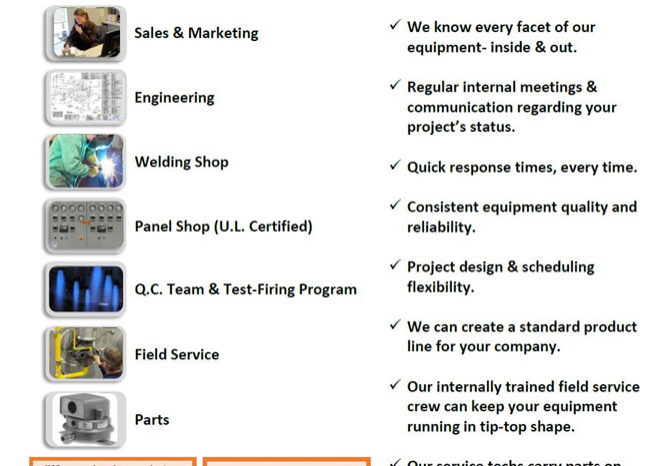 A page of information about the in-house departments and advantages.