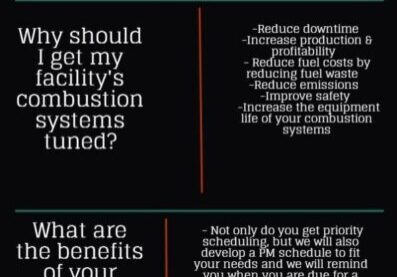 A series of images with text describing the benefits of scheduling burner maintenance.