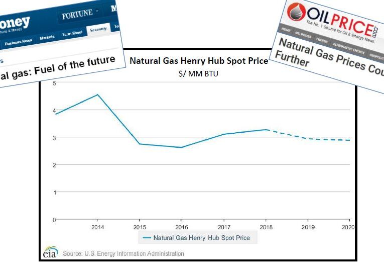 A graph showing the natural gas henry hub spot price.